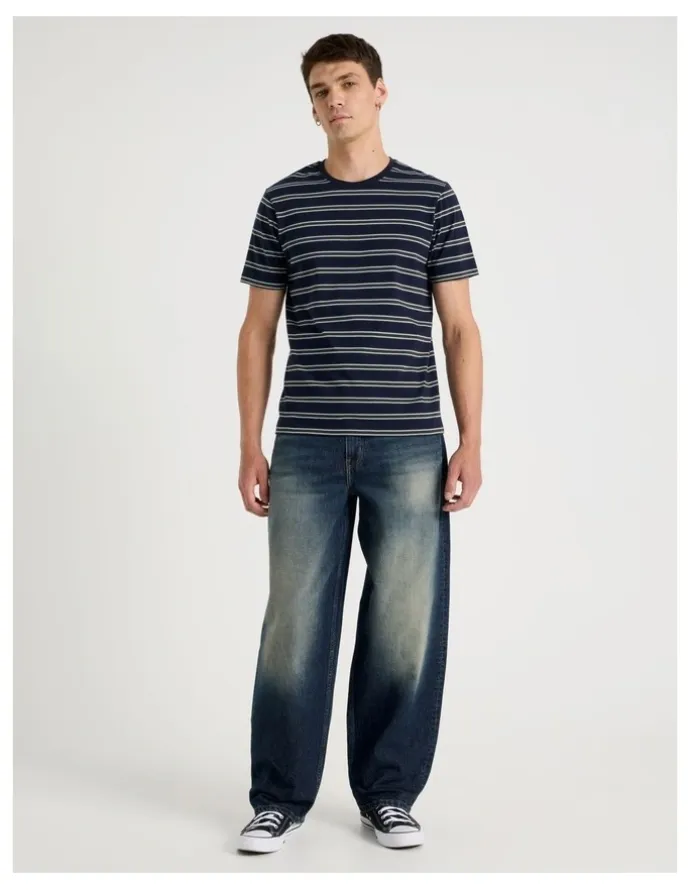 Grab Crew Neck Stripe T-Shirt in Navy