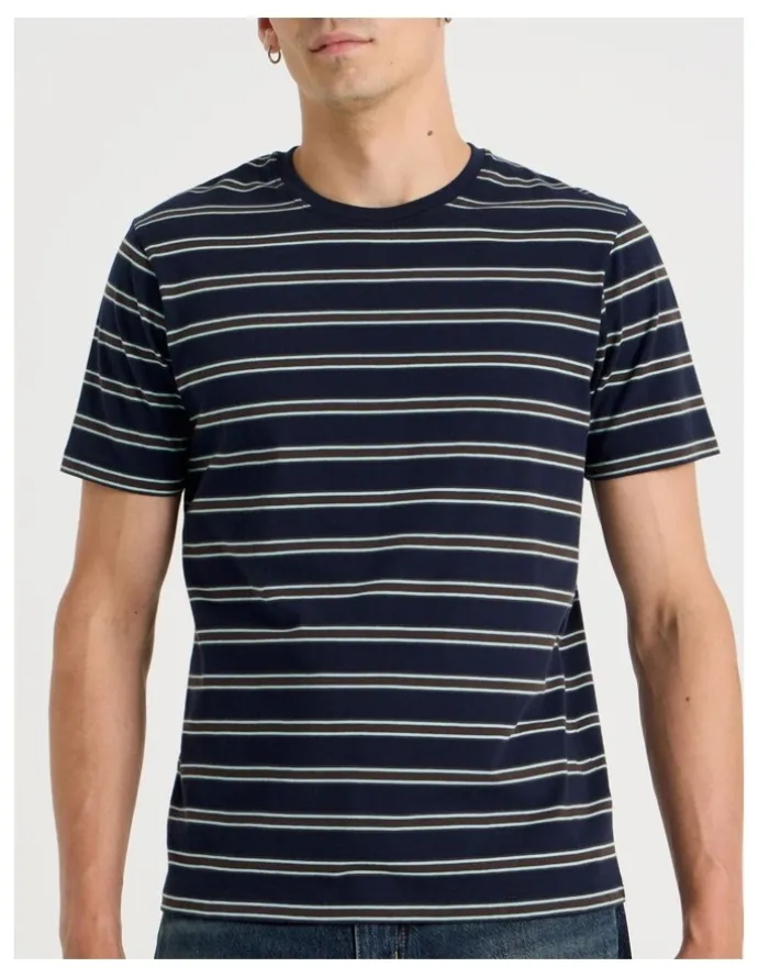 Grab Crew Neck Stripe T-Shirt in Navy