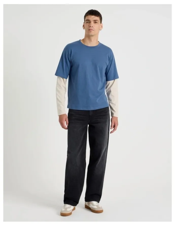 Grab Double Sleeves T-Shirt in Mid Blues