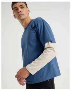 Grab Double Sleeves T-Shirt in Mid Blues
