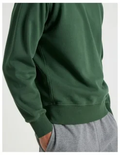 Grab Garment Dyed Crew Neck Sweat Top in Dark Green