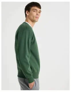 Grab Garment Dyed Crew Neck Sweat Top in Dark Green