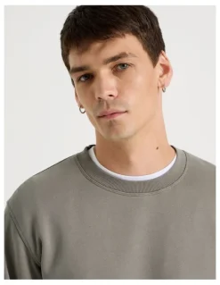 Grab Garment Dyed Crew Neck Sweat Top in Stone