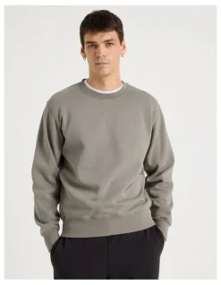 Grab Garment Dyed Crew Neck Sweat Top in Stone
