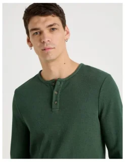 Grab Garment Dye Slim Henley Waffle in Dark Green