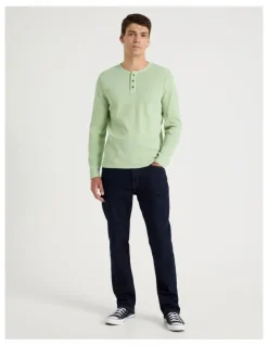 Grab Garment Dye Slim Henley Waffle in Sage