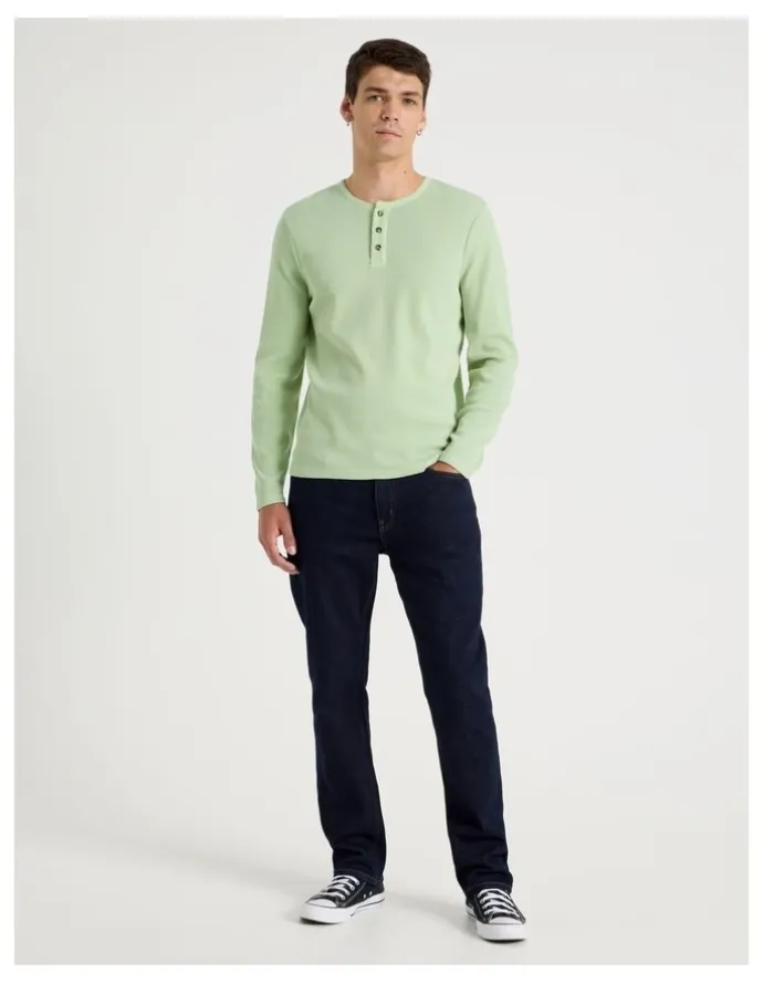 Grab Garment Dye Slim Henley Waffle in Sage