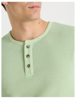Grab Garment Dye Slim Henley Waffle in Sage