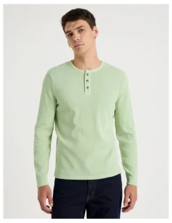 Grab Garment Dye Slim Henley Waffle in Sage