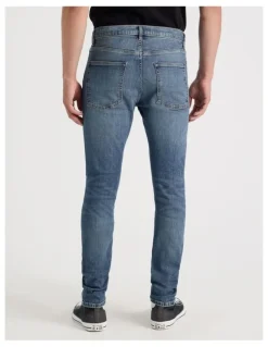 Grab Long Skinny At Waist Jeans in Mid Blues