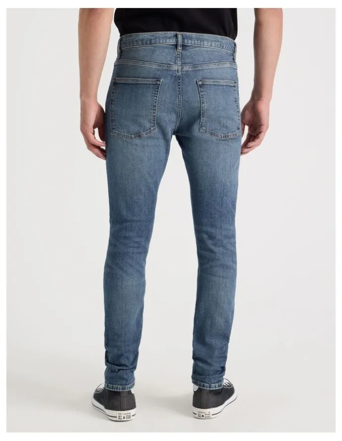 Grab Long Skinny At Waist Jeans in Mid Blues