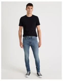 Grab Long Skinny At Waist Jeans in Mid Blues