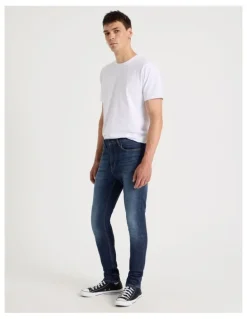 Grab Long Skinny At Waist Tinted Jeans in Dark Denim