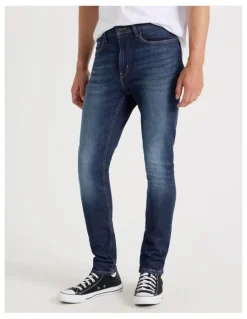 Grab Long Skinny At Waist Tinted Jeans in Dark Denim
