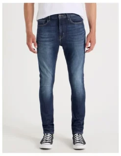 Grab Long Skinny At Waist Tinted Jeans in Dark Denim