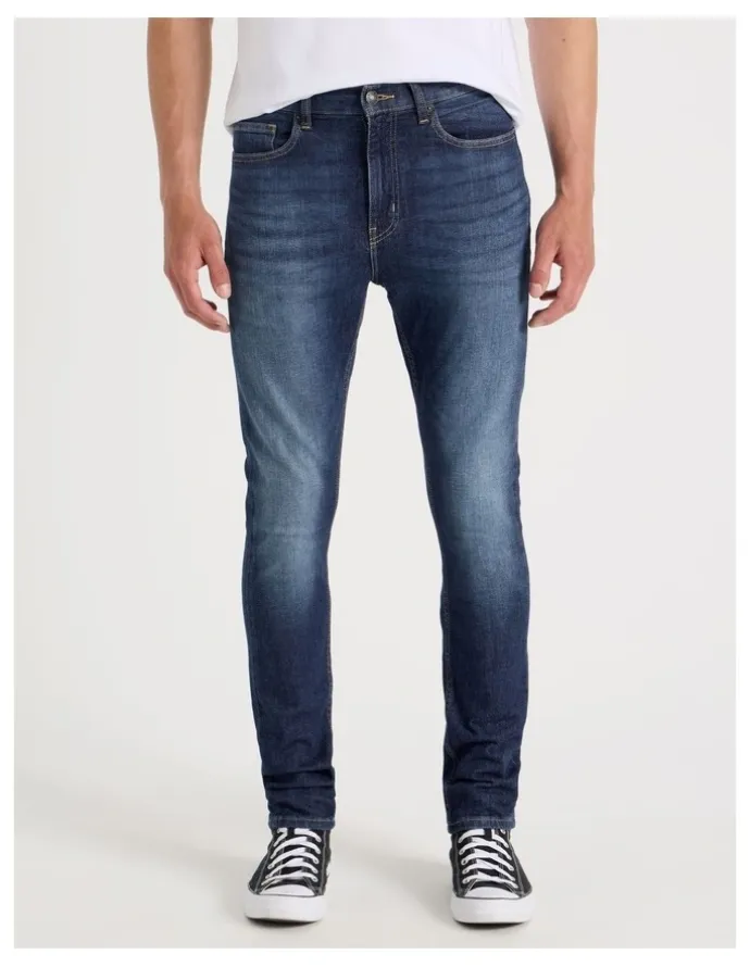 Grab Long Skinny At Waist Tinted Jeans in Dark Denim