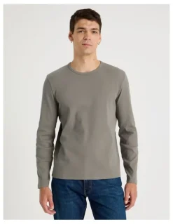 Grab Long Sleeve Rib T-Shirt in Stone