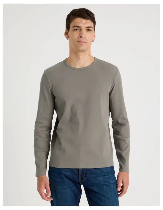 Grab Long Sleeve Rib T-Shirt in Stone