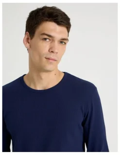 Grab Long Sleeve Rib T-Shirt in Navy