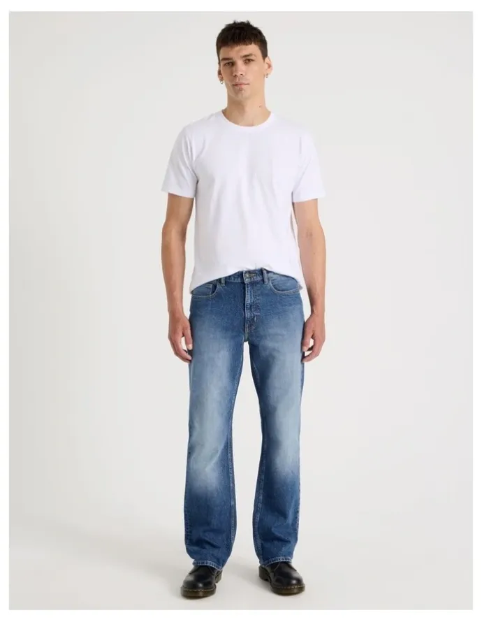 Grab Long Slim Bootcut Jeans in Mid Blues