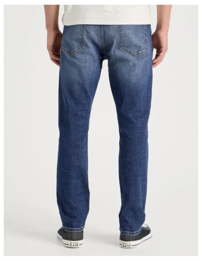 Grab Long Slim Tapered Crosshatch Jeans in Mid Blues