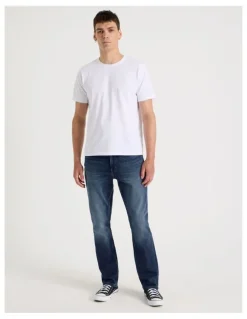Grab Long Straight At Waist Tinted Jeans in Dark Denim