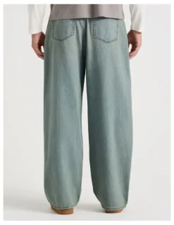 Grab Loose Baggy Green Cast Jeans in Light Blue