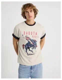 Grab Loose Fit Crew Neck Graphic T-Shirt in Bone