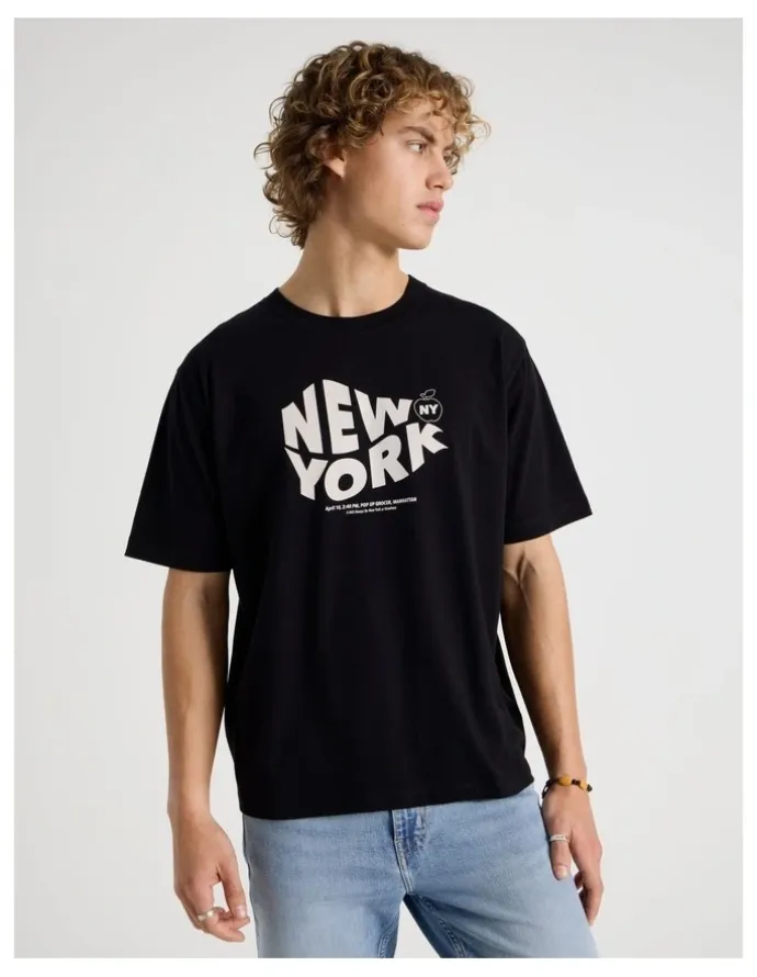 Grab Loose Fit Crew Neck Graphic T-Shirt in Black