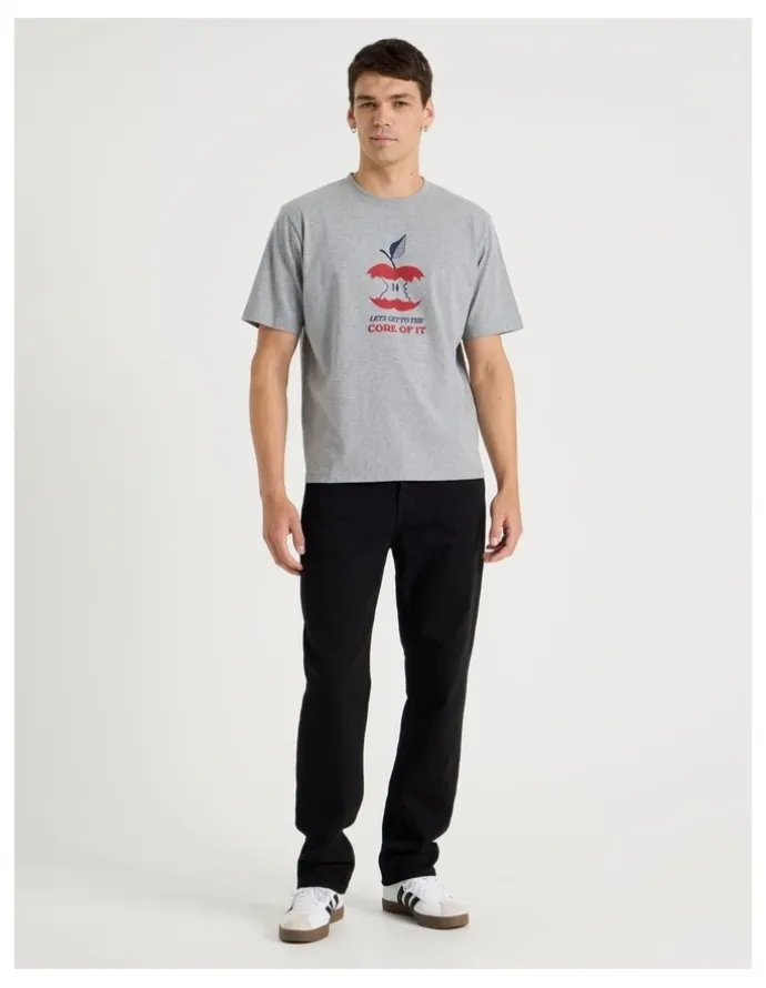 Grab Loose Graphic T-Shirt Short Sleeve in Grey Marle