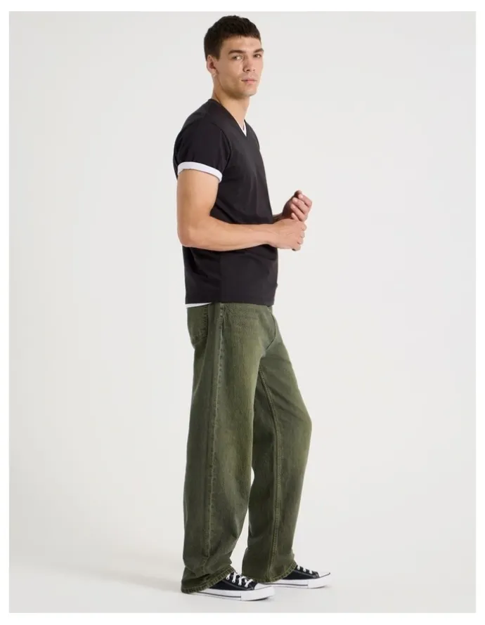 Grab Loose Wide Leg Green Tint Jeans in Green