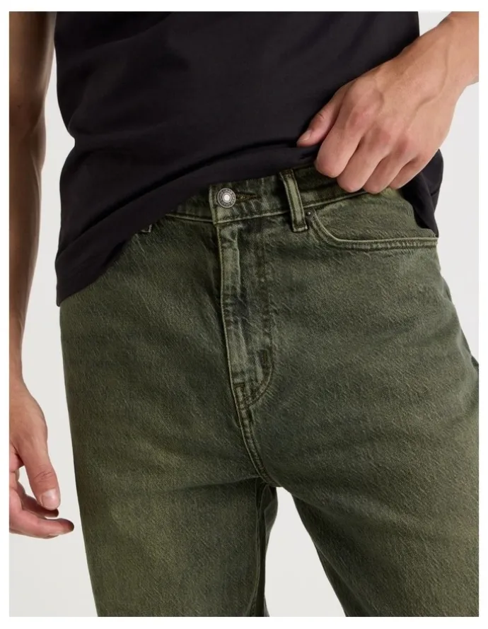 Grab Loose Wide Leg Green Tint Jeans in Green