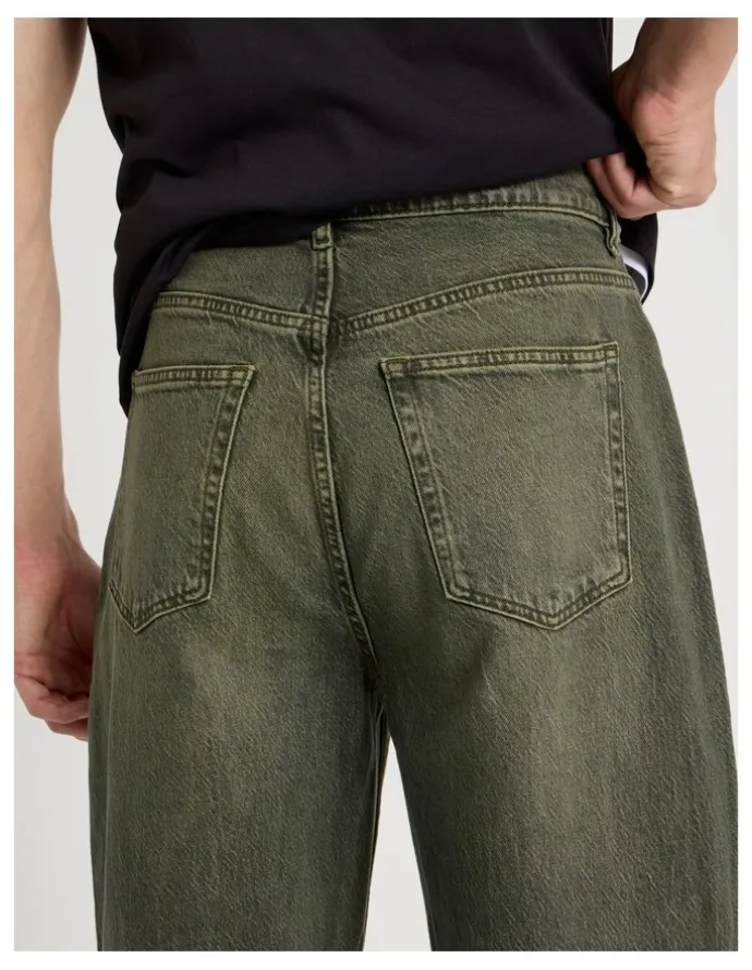 Grab Loose Wide Leg Green Tint Jeans in Green