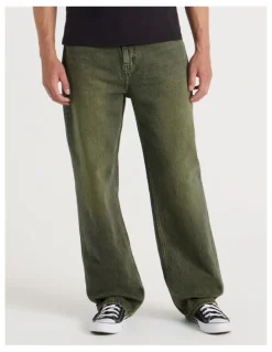 Grab Loose Wide Leg Green Tint Jeans in Green