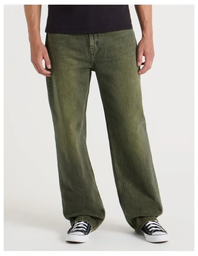 Grab Loose Wide Leg Green Tint Jeans in Green