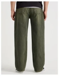 Grab Loose Wide Leg Green Tint Jeans in Green