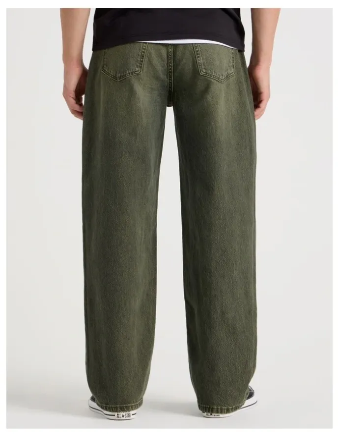 Grab Loose Wide Leg Green Tint Jeans in Green