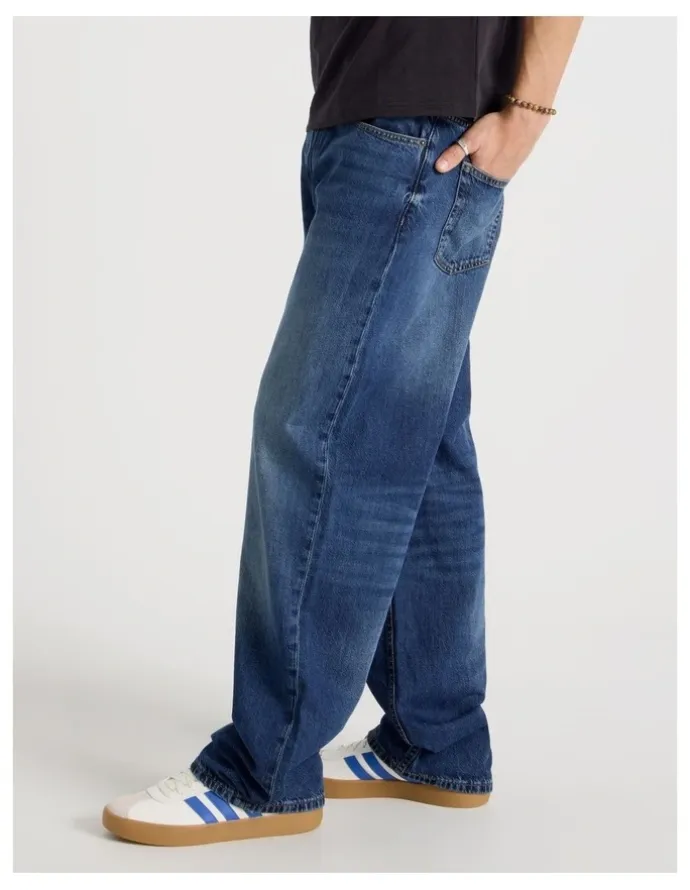 GRAB Loose Wide Leg Jeans in Mid Blues