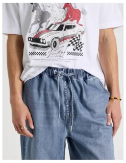 Grab Lyocell Blend Elastic Waist Jeans in Mid Blues