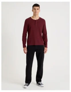 Grab Regular Fit Henley Rib Knit in Red