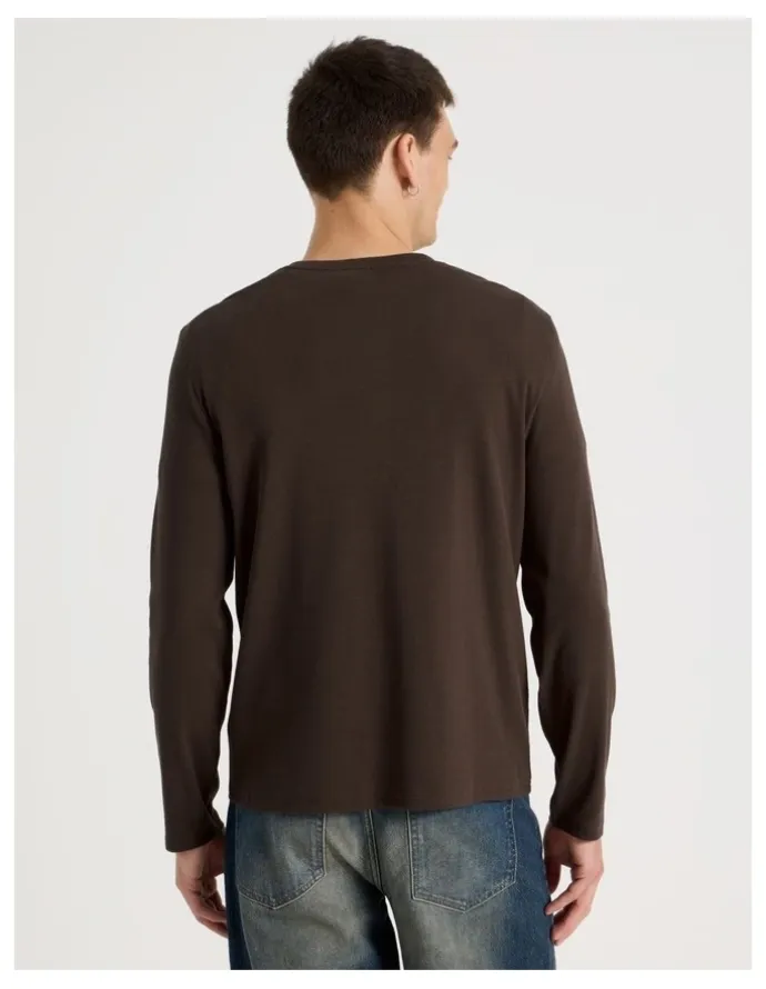 Grab Regular Fit Henley Rib Knit in Brown