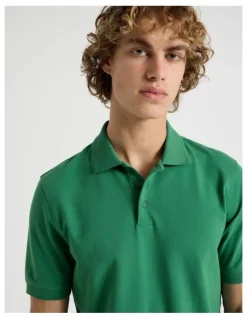Grab Regular Fit Pique Short Sleeve Polo in Dark Green