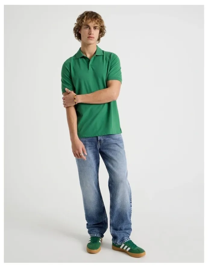Grab Regular Fit Pique Short Sleeve Polo in Dark Green