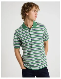 Grab Regular Fit Stripe Short Sleeve Polo in Green