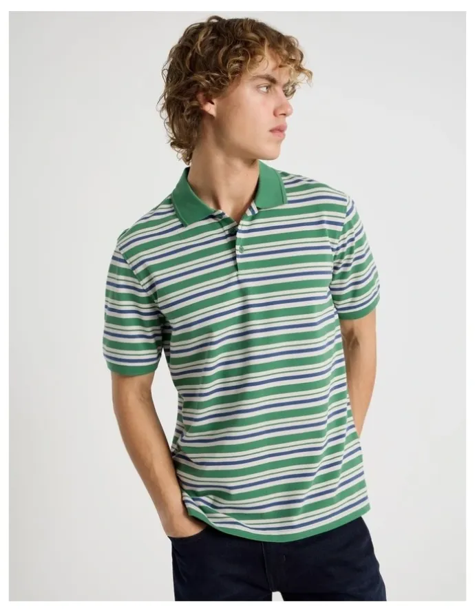 Grab Regular Fit Stripe Short Sleeve Polo in Green