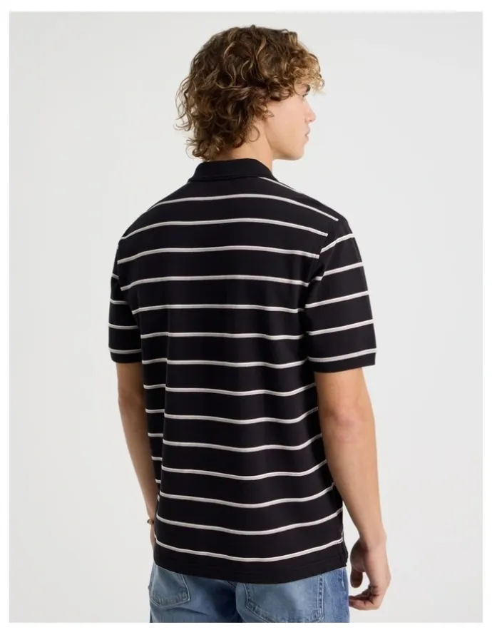 Grab Regular Fit Stripe Short Sleeve Polo in Black
