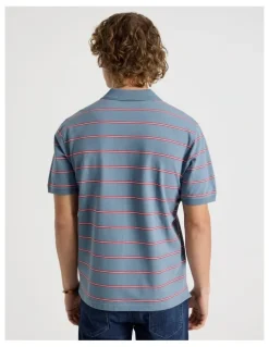 Grab Regular Fit Stripe Short Sleeve Polo in Blue