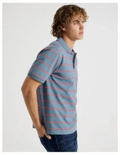 Grab Regular Fit Stripe Short Sleeve Polo in Blue