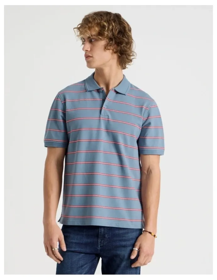 Grab Regular Fit Stripe Short Sleeve Polo in Blue