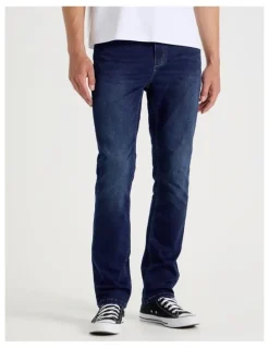 Grab Regular Tapered Knit Jeans in Mid Blues